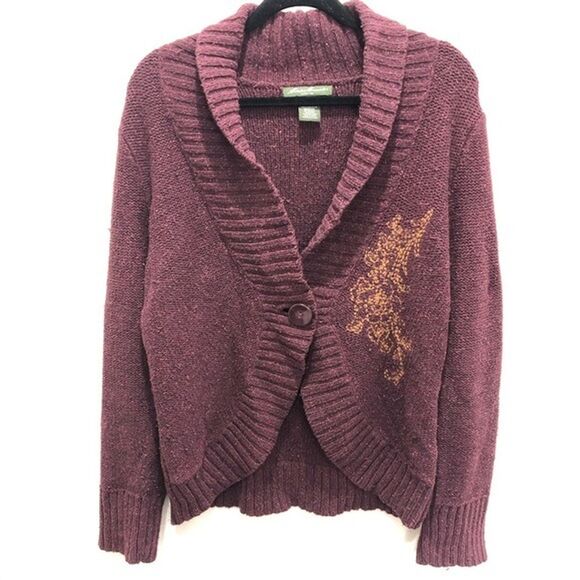 Eddie Bauer Burgundy Embroidered Cardigan Size M - Picture 1 of 5